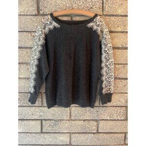 J.Crew Womens Medium Gray Sweater With White Lace Floral Sleeves